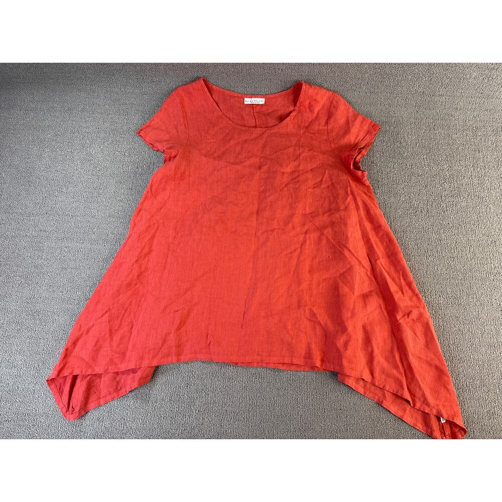 Bryn Walker Linen Tunic Top Asymmetrical Natural‎ Fiber Lagenlook Orange Medium
